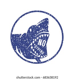 Shark dangerous emblem. Graphic design for t-shirt. Blue print on white background