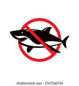 Shark dangerous emblem. No shark sign. Color print on white background