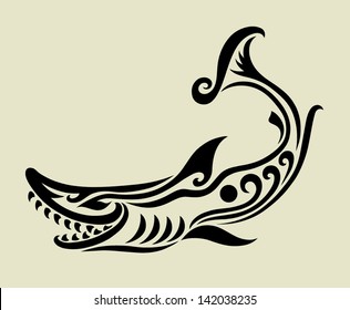 Shark Decorative Symbol. Shark Vignette with curl floral ornament. Good use for your symbol, logo, mascot, sticker, or any design you want. Easy to use or change color