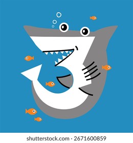 tubarão no mar profundo desenhado à mão ilustração desenho animado vetor 