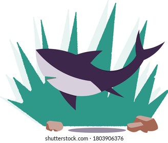 Shark is in the deep water. Logo with a sharp. Flat cartoon style vector illustration.