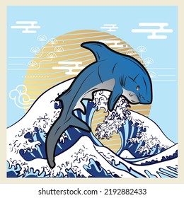 shark design with japanese style background