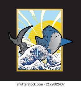 shark design with japanese style background