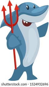 Shark with devil spear, illustration, vector on white background.