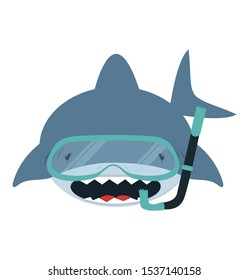 Shark with diving equipment vector 