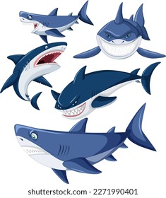 Shark Doing Different Activities Cartoon Characters illustration