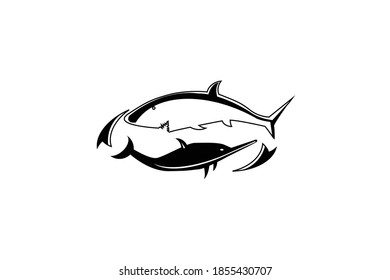 shark and dolphin logo in black and white