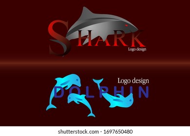 shark and dolphin logo design. vector illustration