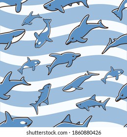 shark and dolphin pattern vector illustration