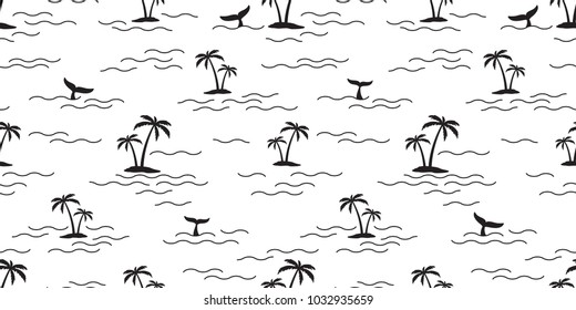 shark dolphin whale seamless pattern ocean wave island vector wallpaper  background