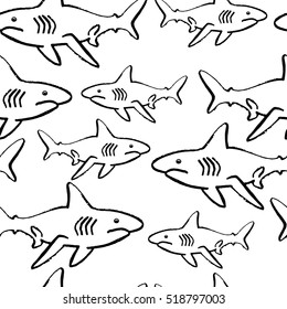 shark doodle seamless pattern background