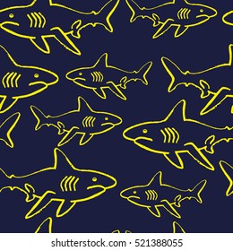 Shark Doodle Seamless Pattern Background