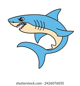 Shark in doodle style. Outline scary shark isolated on white background. Hand drawn vector art.