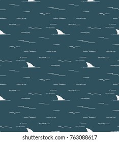 shark doodle vector pattern monochrome