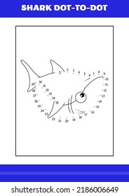 Shark dot to dot Page for kids. Shark dot to dot book for relax and meditation.