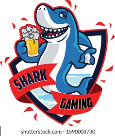 Shark Drinks Beer Gaming Logo Mascot