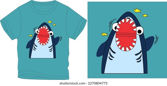 shark eating fish graphic design vector illustration