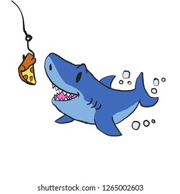 Shark eating pizza cartoon