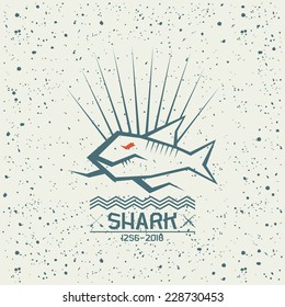 Shark emblem in geometric lines style on a textured background