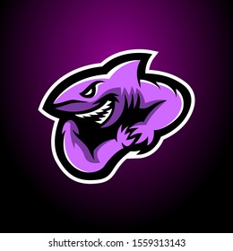 Shark esport badge logo emblem team simple professional design vector