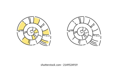 Shark Eye shell icon linear vector. Seashell logo symbol set in color and black.