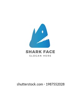 shark face logo design and abstract fish minimalist vector template.