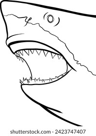 shark face with open mouth outline illustration for coloring book