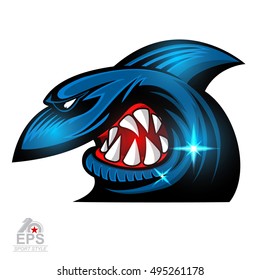Shark face in profile with bared teeth logo for any sport team isolated on white