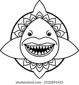Shark Face with Simple Mandala Pattern Along the Body | Minimalist Marine Mandala Design

