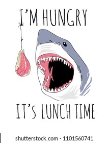 shark feeding cartoon illustration with slogan