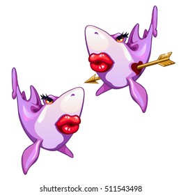 Shark fell in love. Vector illustration.
