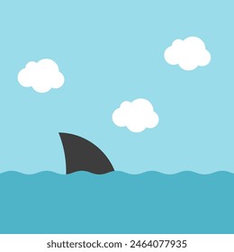 Shark fin above sea. Danger, risk, fear, unknown problem, wildlife, nature, holiday and ocean animals concept. Flat design. EPS 8 vector illustration, no transparency, no gradients