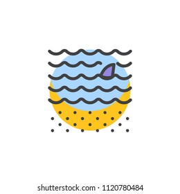 Shark fin above water filled outline icon, line vector sign, linear colorful pictogram isolated on white. Swimming shark symbol, logo illustration. Pixel perfect vector graphics