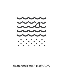 Shark fin above water outline icon. linear style sign for mobile concept and web design. Swimming shark simple line vector icon. Symbol, logo illustration. Pixel perfect vector graphics