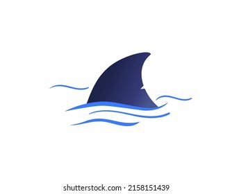 Shark fin above the waves, isolated illustration on white background