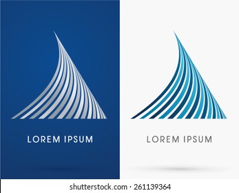 Shark fin, Abstract  Shape, designed using blue and black line, geometric shape , logo, symbol, icon, graphic, vector.