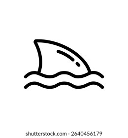 A shark fin breaking the water surface in line icon style. Suitable for ocean safety guides, marine warnings, and adventure-themed illustrations.