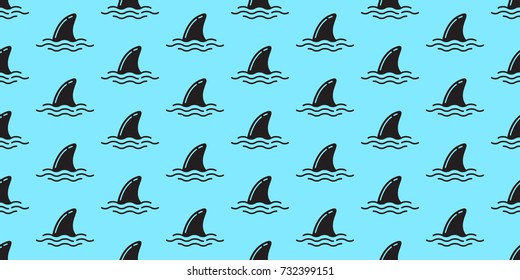 Shark fin dolphin ocean doodle vector seamless pattern