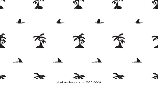 shark fin dolphin whale Coconut tree palm island illustration Seamless Pattern vector wallpaper background