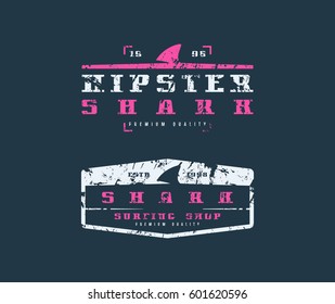 Shark fin emblems. Graphic design for t-shirt