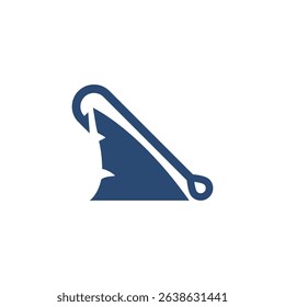 Shark fin with fishing hook. Vector logo and icon. Illustration on white background.