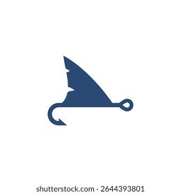 Shark fin with fishing hook. Vector logo and icon. Illustration on white background.