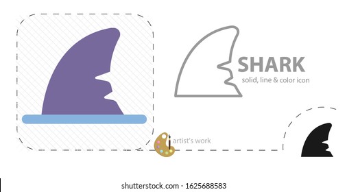 shark fin flat, solid, line icon