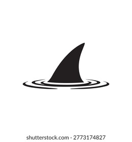 Shark fin icon emerging from water for ocean and wildlife design