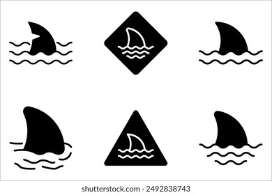 conjunto de iconos de aleta de tiburón, logo signo contorno de Vector sobre fondo blanco