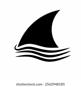 Shark fin icon silhouette with wavy lines lined up on white background