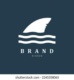 Shark fin logo design template with wave water vector