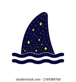 Aleta de tiburón, cielo nocturno, vector de aleta de delfín.