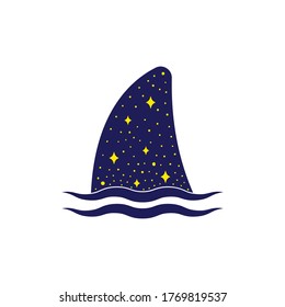 Shark fin, night sky space, dolphin fin vector.