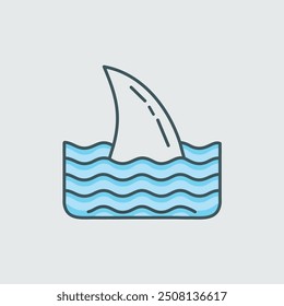 Shark fin in ocean waves. A simple vector illustration of a shark fin sticking out of the water. It is a classic symbol of danger and excitement.